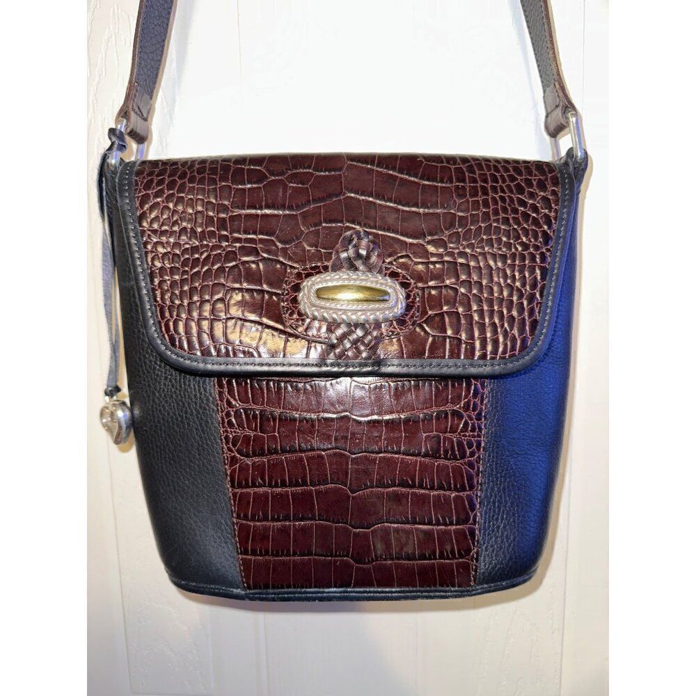 Vintage Brighton Croc Embossed Leather Shoulder Bag Purse 035215